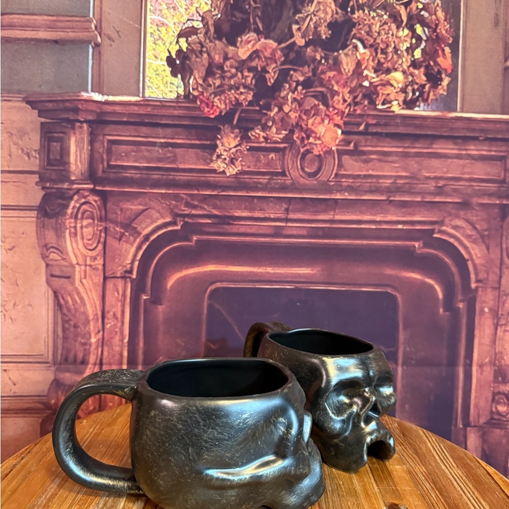 Williams Sonoma Halloween Skull Coffee Mugs Party Retired Rare Collectible - Picture 5 of 14